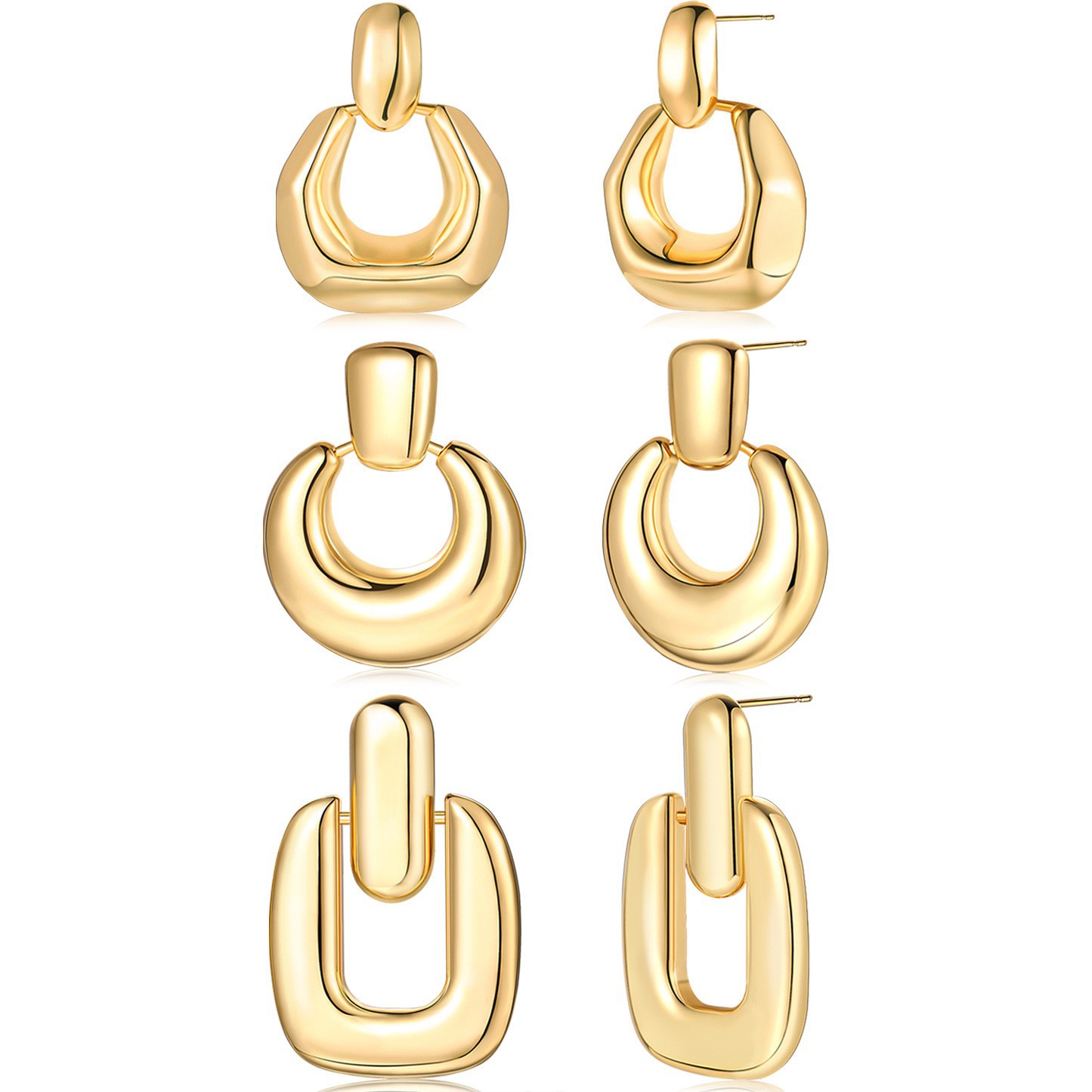 Amazon's best-selling 3-piece set of trendy irregular geometric earrings, a high-end, exquisite and personalized women's ear accessory set full figure