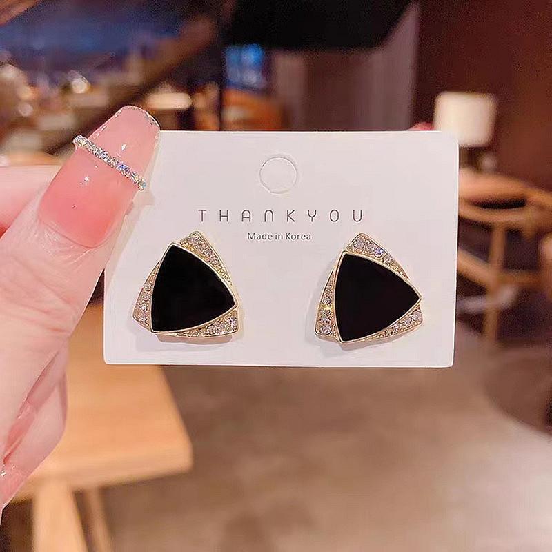 S925 Silver Needle Light Luxury geometric rhinestone triangular earrings, women's design sense, the same style of ear stud earrings and accessories as Internet celebrities Application Scenario