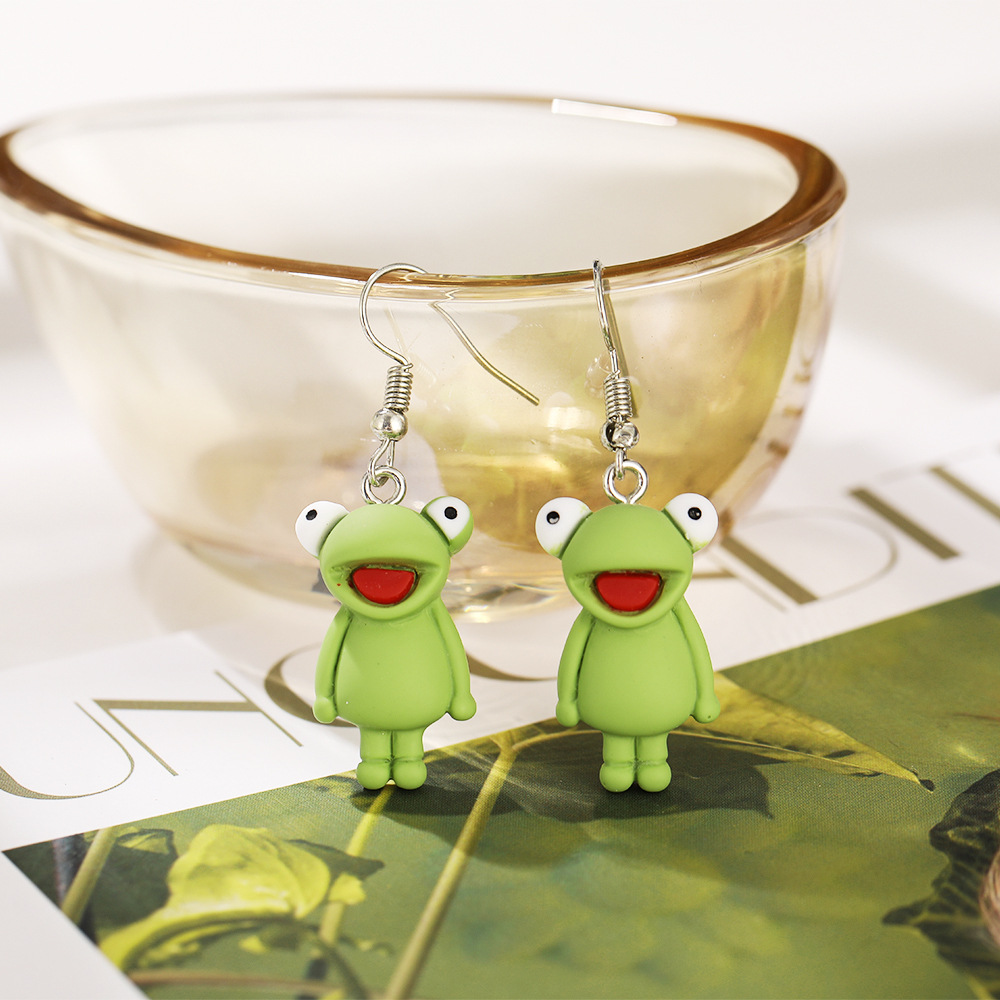 53798 Han Zhishang Europe and America Independent Station New style small frog stud earrings, creative and cute green frog earrings wholesale Specification drawing