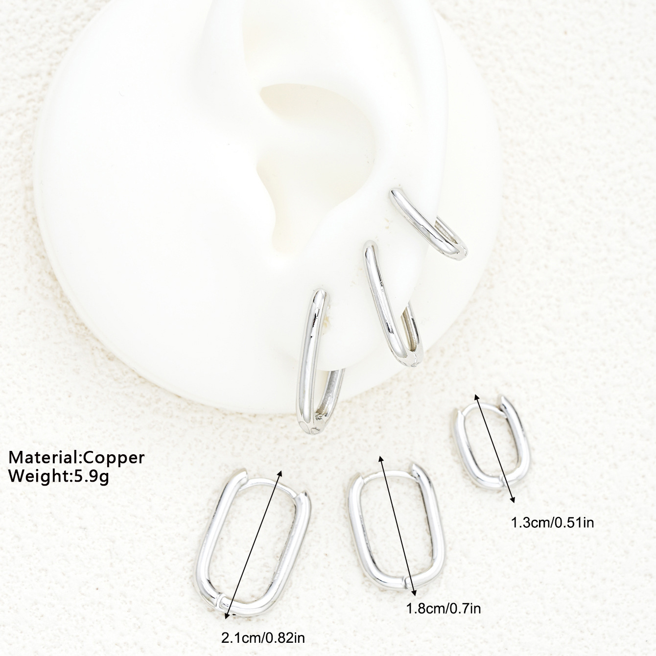 A set of 3-piece square copper ear buckles for cross-border trade in Europe and America, featuring geometric creativity and simplicity, is a bestseller for women on Amazon details Picture