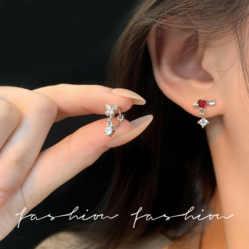 S925 Silver Needle Light Luxury Niche one-shot Piercing earrings for women on Instagram, trendy and versatile, elegant Zircon stud earrings wholesale full figure