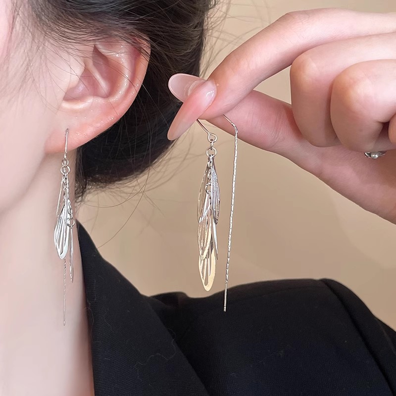French long wing tassel earrings, a niche design for women with a sense of elegance, fashionable ear studs that accentuate the face, small earrings and earrings full figure