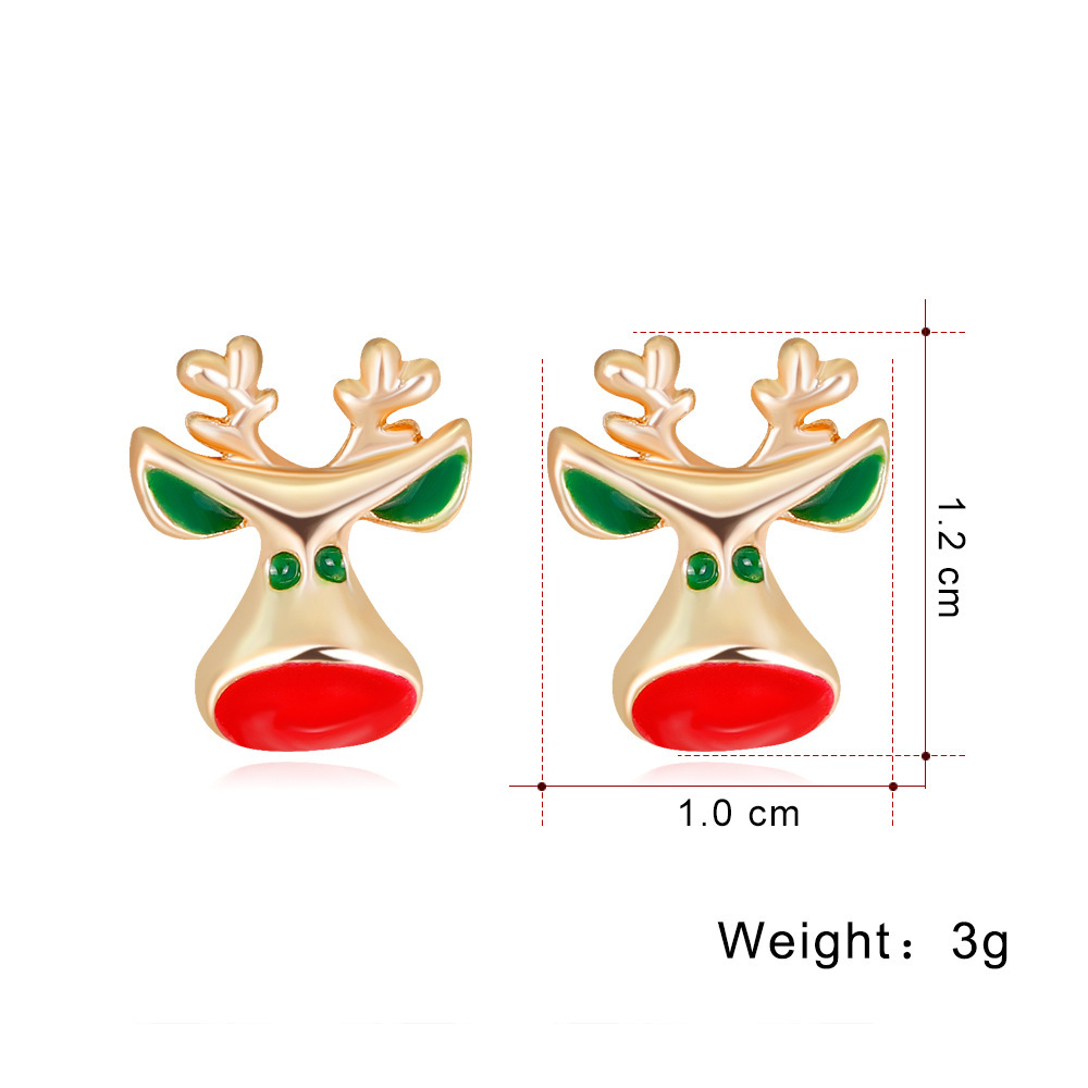 S925 Silver Needle best-selling earrings, European and American fashionable alloy with diamonds and painted oil, Christmas reindeer stud earrings, holiday stud earrings details Picture