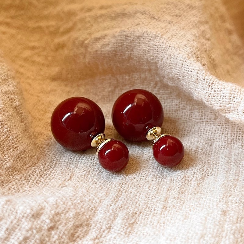 Ankela red bean stud earrings, a niche design for women, a pair of earrings that can be worn twice, exuding a light luxury and high-end charm details Picture