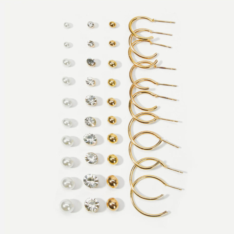 Wholesale of 20 pairs of cross-border imitation pearl zircon ear stud sets from Europe and America, featuring a creative, retro, simple and elegant style details Picture
