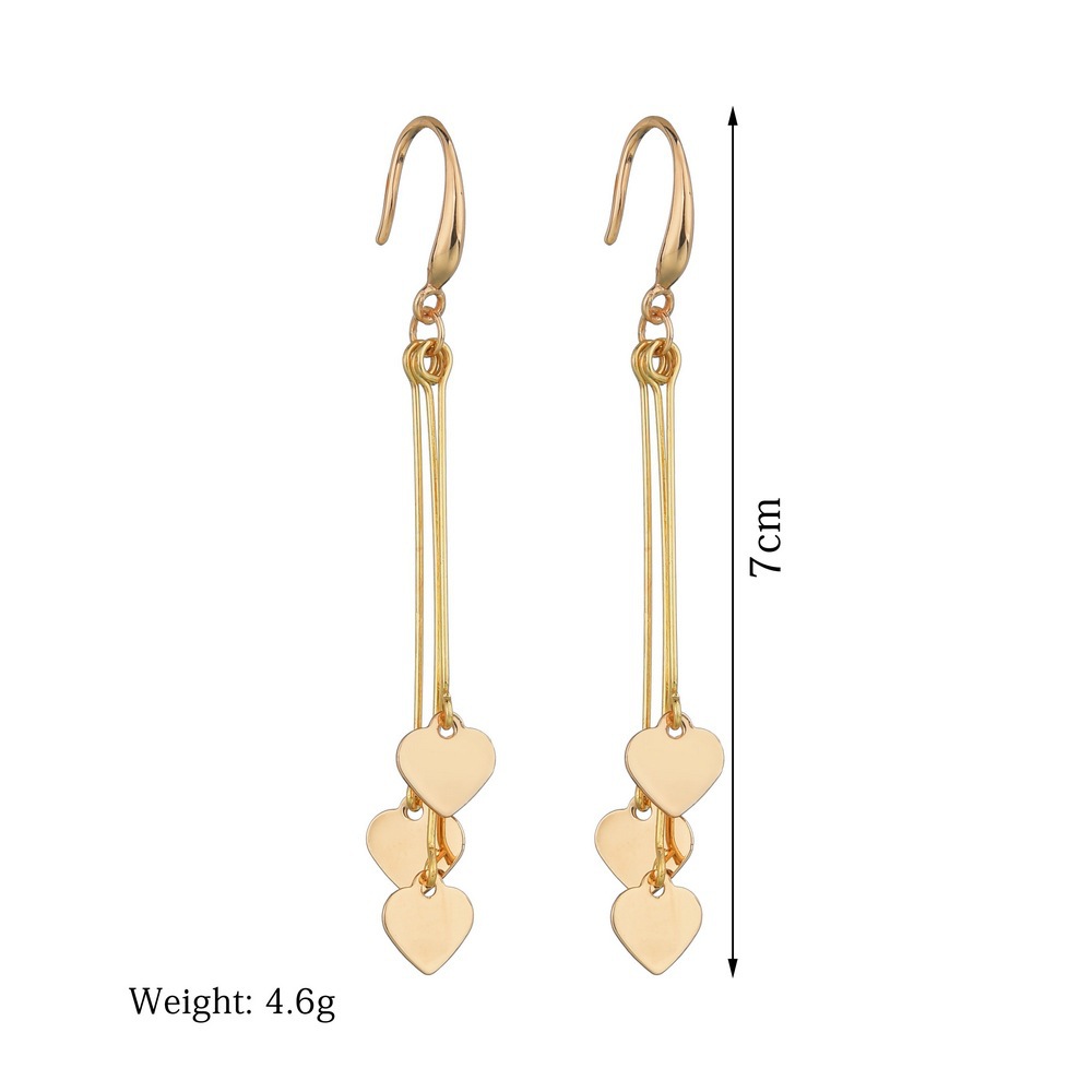 European and American popular iron sheet heart-shaped earrings, retro and fashionable long tassel earrings and earrings, cross-border accessories wholesale Item Picture