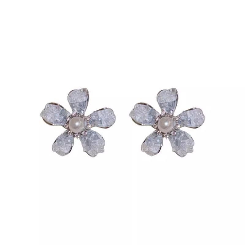 Cool blue gradient flower pearl stud earrings, ins trendy, niche and high-end style earrings, women's light luxury unique earrings Item Picture