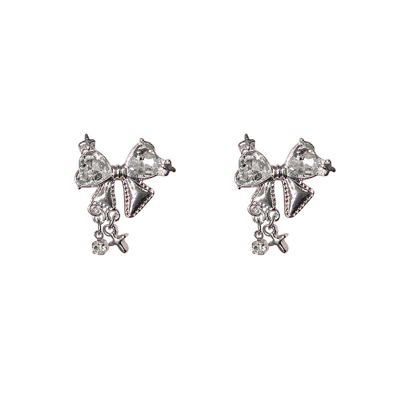 S925 Silver Needle Starlight Sparkling Bow Zircon Stud Earrings for women, a niche design with a high-end and fashionable style Item Picture