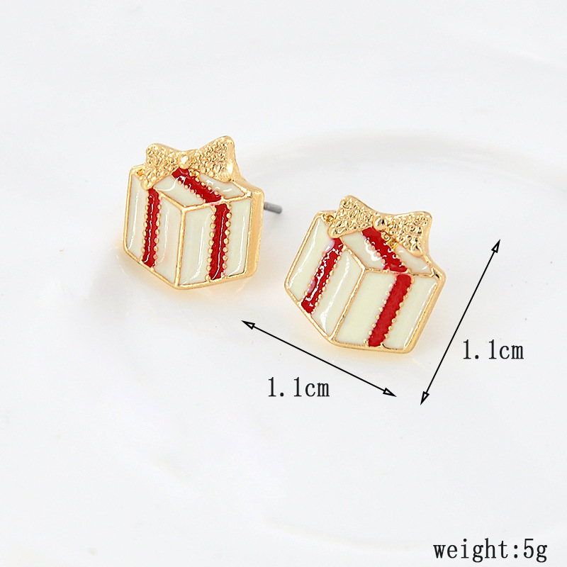 S925 Silver Needle New Year Christmas Gift Box, Bow oil-drip Stud earrings, fashionable alloy export earrings in stock Item Picture