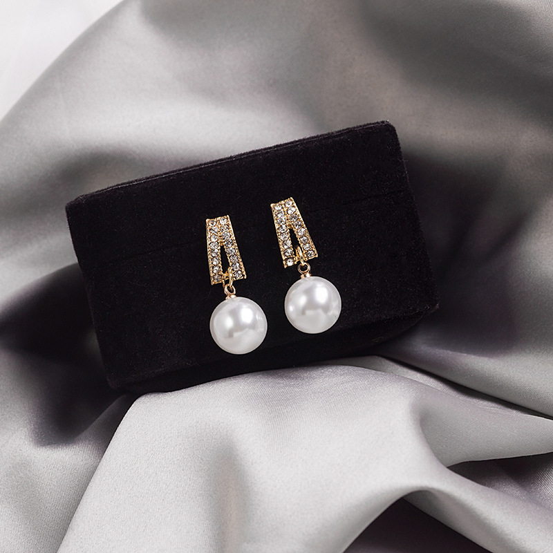 S925 Silver needle pearl elegant diamond earrings, simple, small and exquisite, popular long pendant stud earrings, Korean earrings Specification drawing