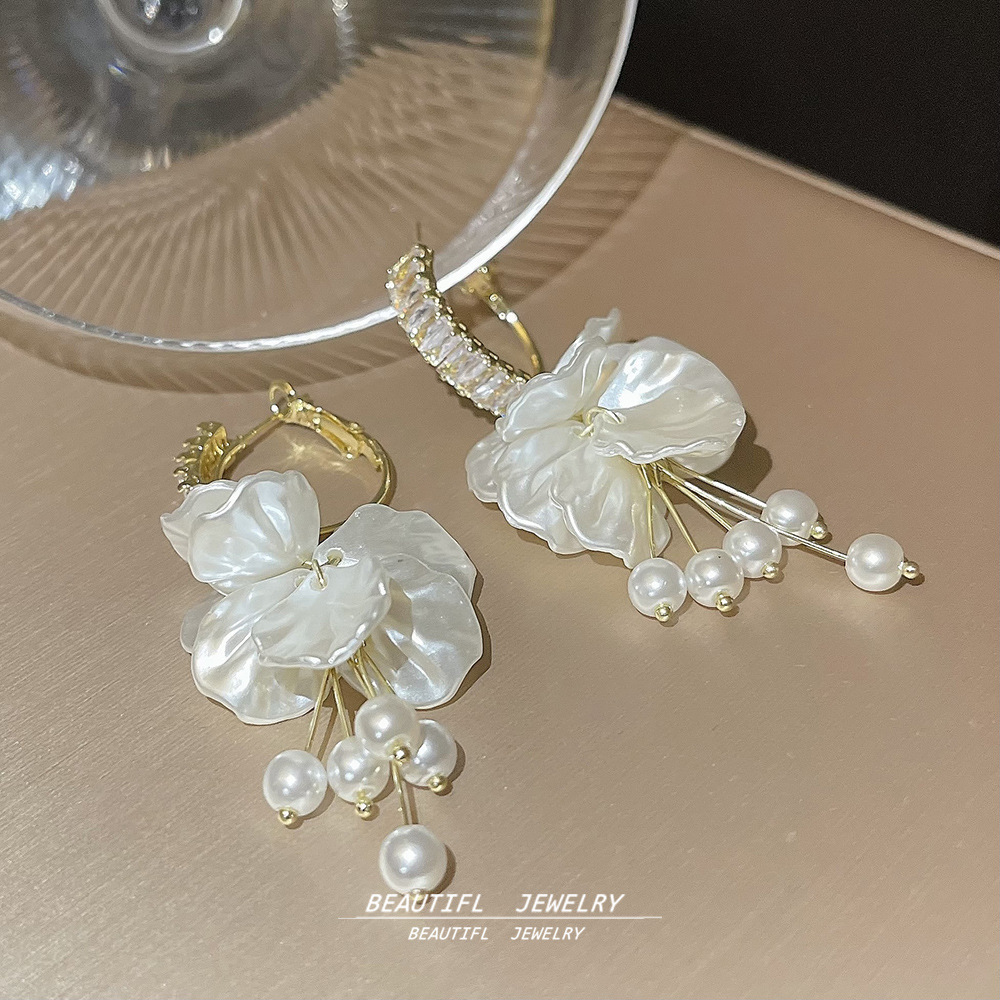 925 Silver Needle shell tassel Pearl earrings, a unique and high-end style, new Zircon stud earrings, versatile and elegant earrings for women details Picture
