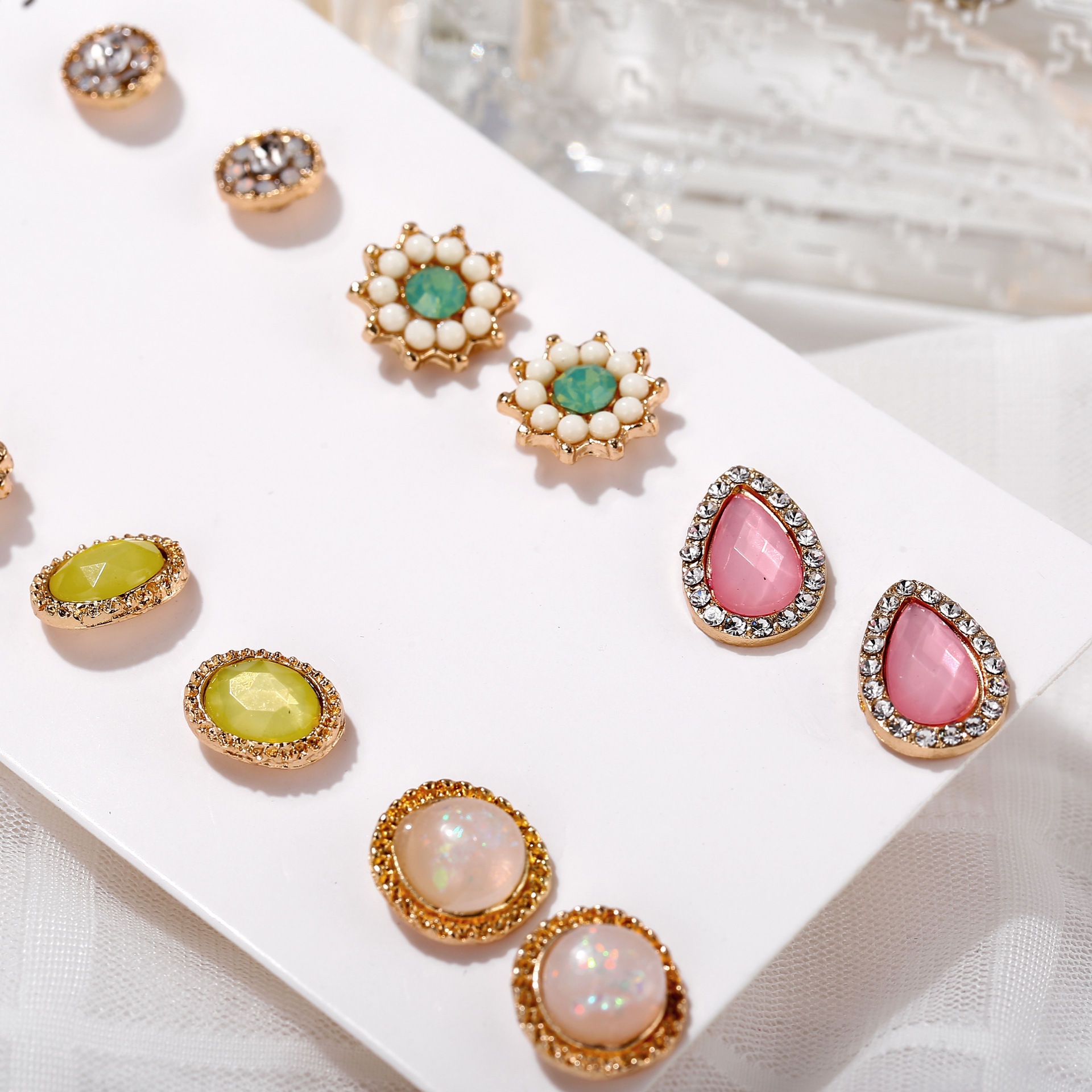 wish AliExpress multi-element water drop, water diamond, flower stud earrings, Aobao earrings multi-piece set Specification drawing