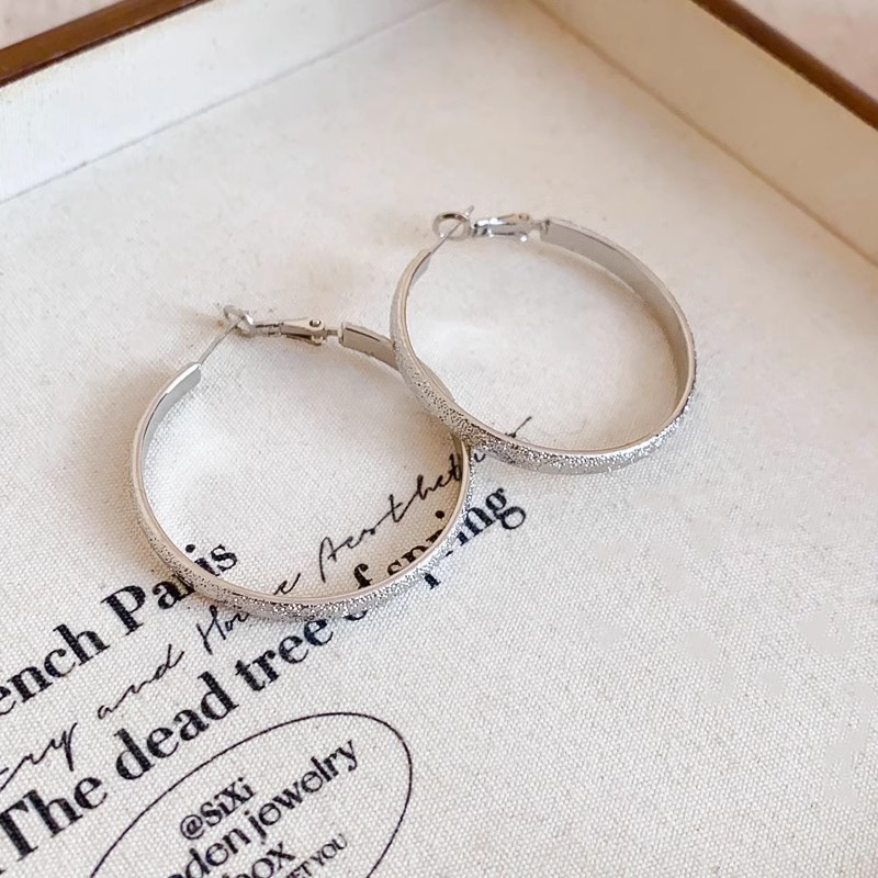 The light luxury matte silver large ear rings exude a feminine charm and a sense of sophistication. The fashionable and exaggerated ear studs are simple and niche design earrings Application Scenario