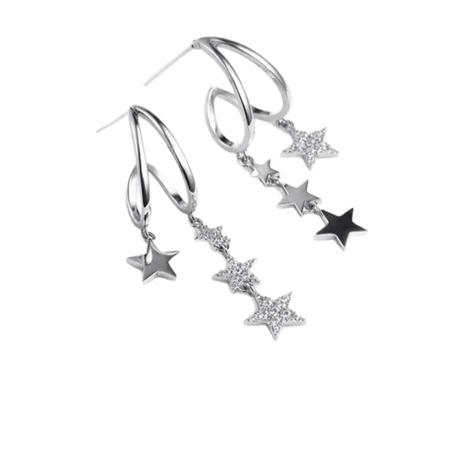 Asymmetrical stud earrings, C-ring star earrings, asymmetrical earrings, five-pointed star, light luxury, full zirconium tassel earrings for women Item Picture