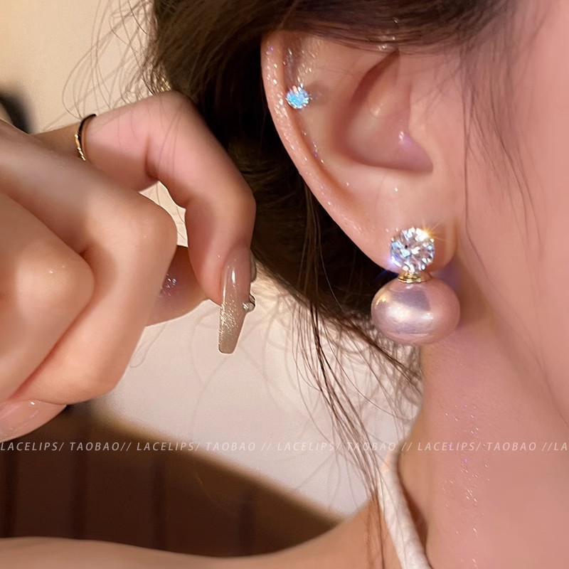French high-end elegance, sparkling diamond pearl stud earrings, women's light luxury, fashionable and elegant stud earrings, simple, unique and versatile earrings Specification drawing