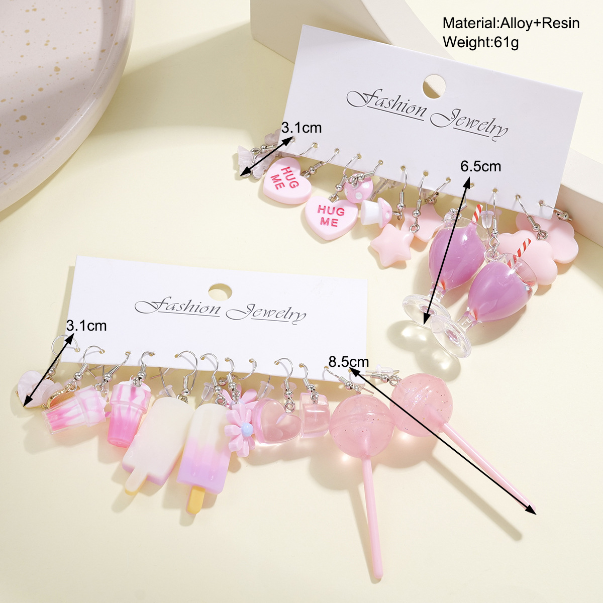 A new cross-border eco-friendly pink mushroom ice cream flower heart earring set of 12 pieces of flower lollipop earrings details Picture
