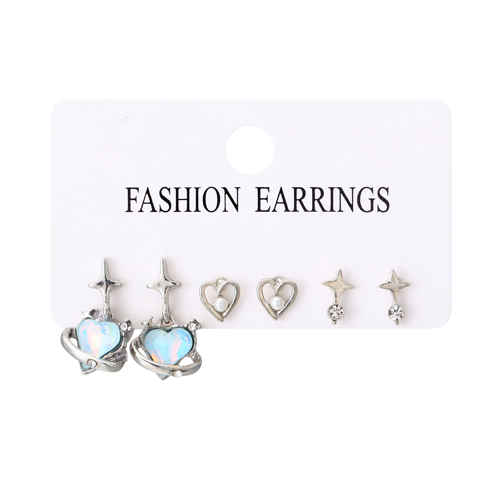 Cross-border bestseller, stylish and high-end pink heart-shaped star-tipped six-piece stud earrings, ins niche, simple and fashionable stud earrings Item Picture