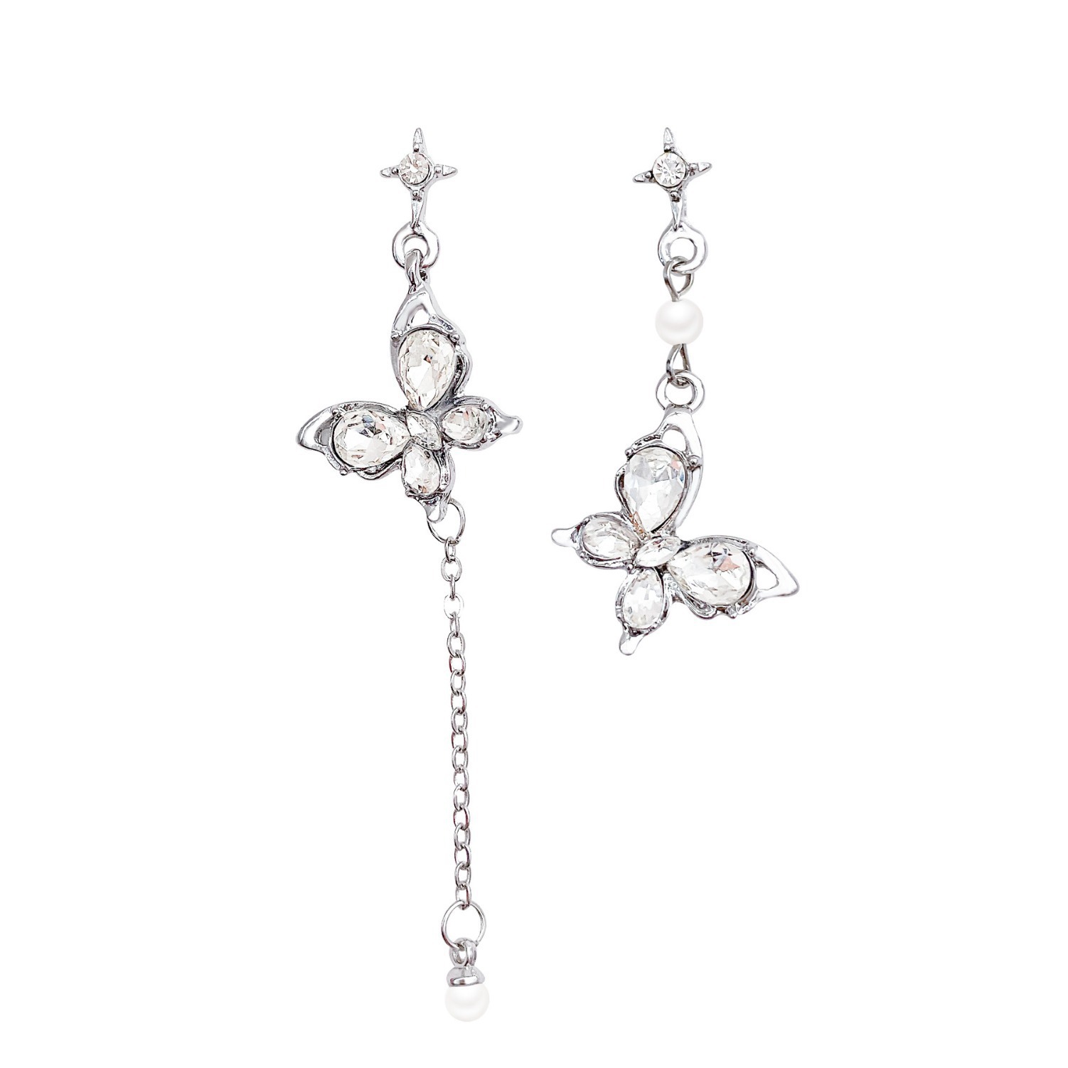 Super fairy butterfly asymmetrical tassel earrings for women, new 2024 light luxury high-end stud earrings, summer earrings and earrings Item Picture