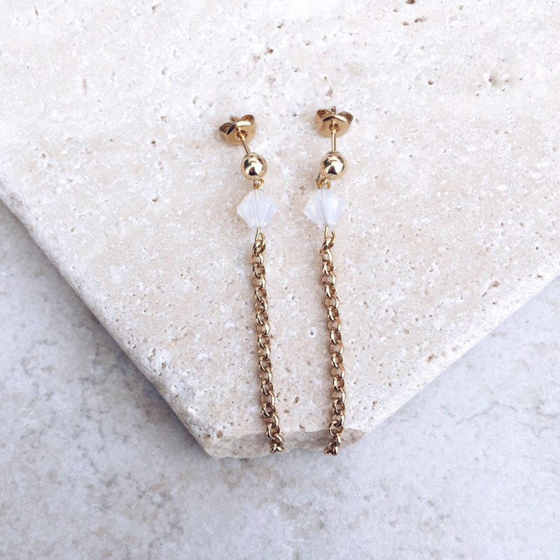 New cross-border minimalist earrings, opal crystal earrings, European and American tassel earrings and stud earrings Specification drawing