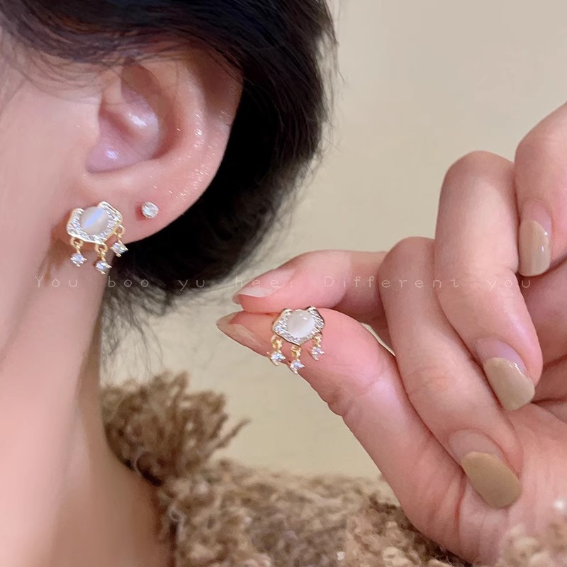 s925 Silver Needle Peace Lock Fu Character Ear Stud Ear Care Six-piece Set, a niche, versatile and light luxury earring 2025 New bestseller Specification drawing