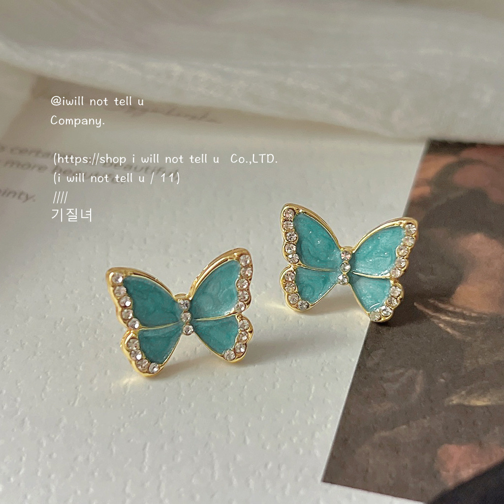 S925 Silver needle Full diamond butterfly stud earrings, sweet and simple, ins oil-dripping earrings, diamond-encrusted earrings factory wholesale direct sales full figure