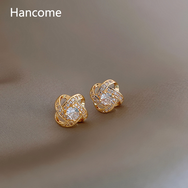 Fashionable chanel-style diamond-encrusted earrings, female Internet celebrity's light luxury style, versatile earrings S925 silver needle earrings wholesale full figure