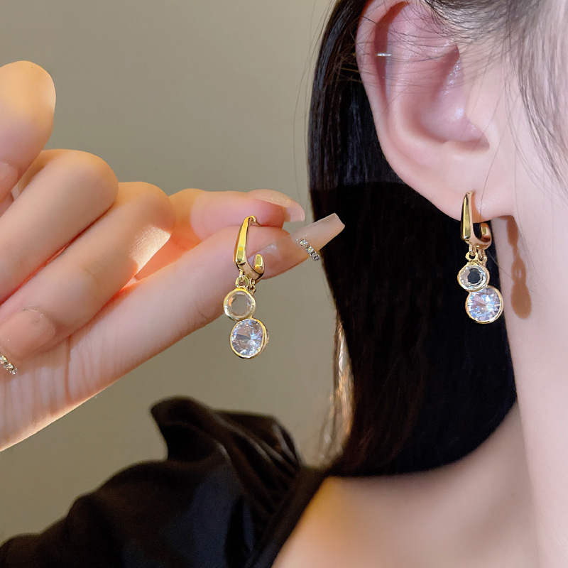 Unique design sense, light luxury, fringed zircon earrings, women's niche fashion, high-end feel, versatile Korean version new stud earrings full figure