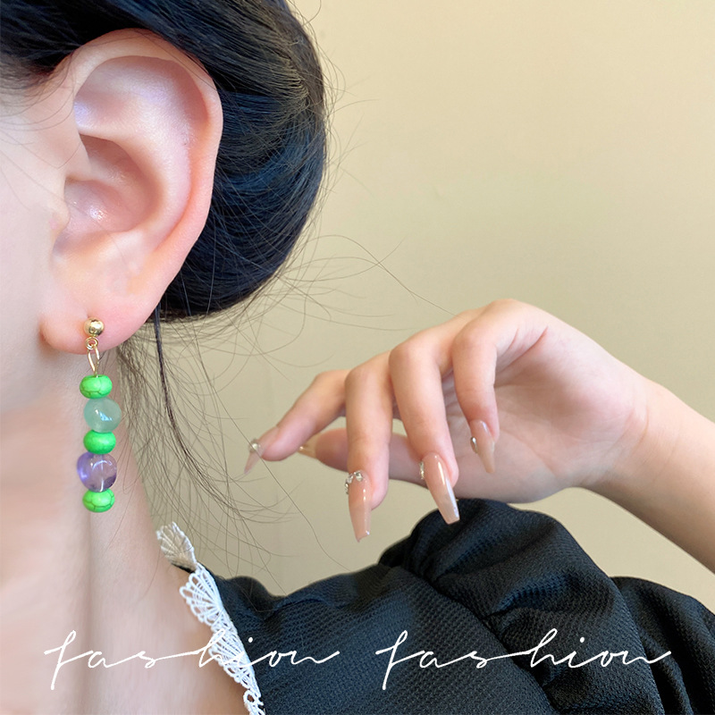New Chinese-style imitation jade oil drop beaded earrings, Chinese-style water drop tassel earrings, simple Hanfu, niche and elegant earrings details Picture