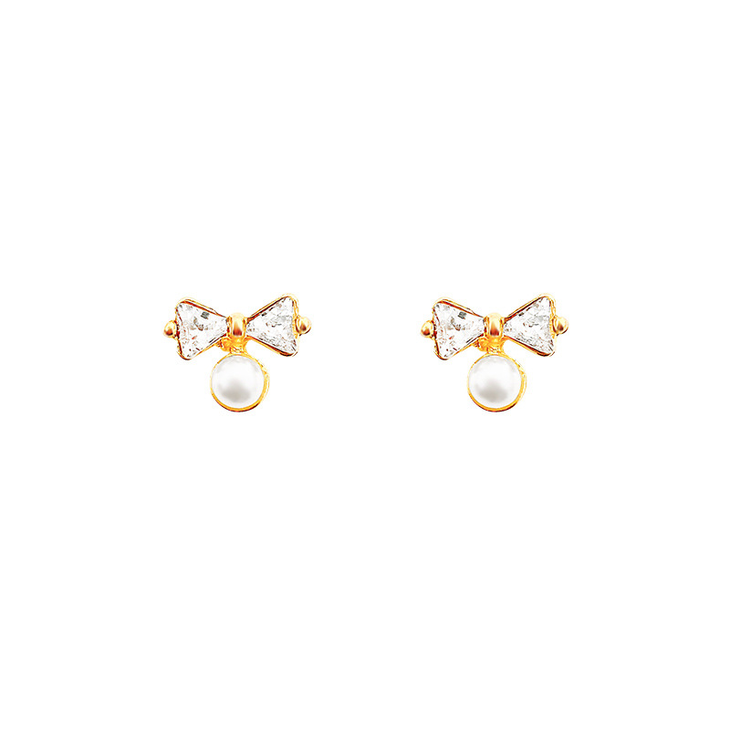 925 Silver needle bow pearl Stud earrings for Women, small, exquisite and high-end style, French retro high-end style earrings Item Picture