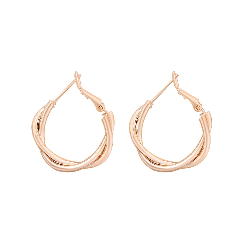 Metal twist earrings with a sense of design, a French retro and cold style for women, fashionable ear buckles, trendy and niche circle earrings with a cool temperament Item Picture