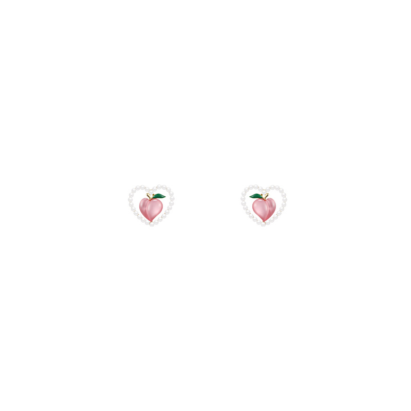 Instags-style pink and tender peach heart-shaped stud earrings for women, fashionable and niche design sense, internet-famous earrings, 925 silver needle earrings Item Picture