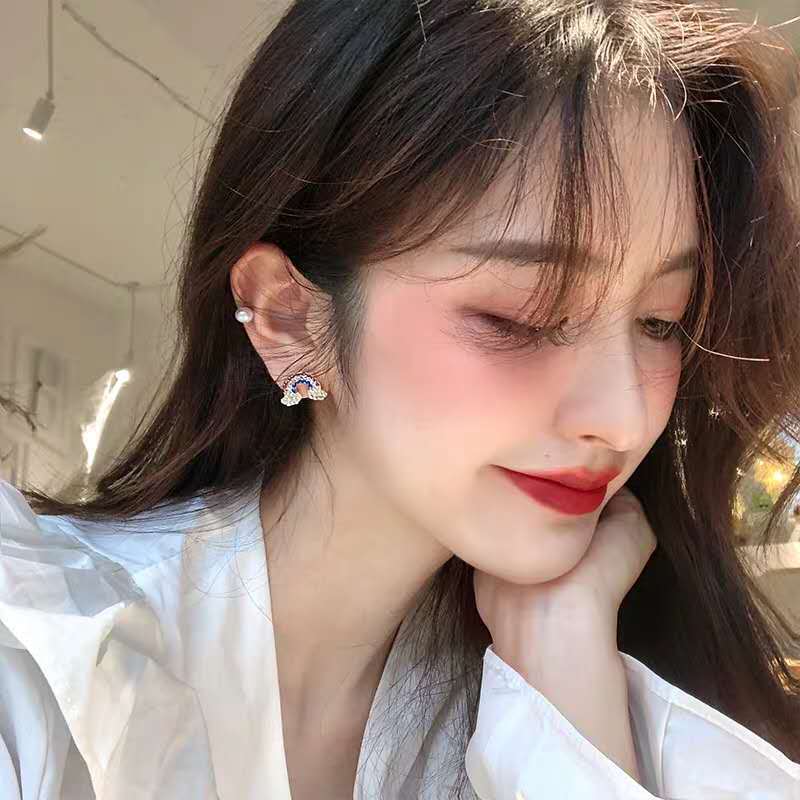 Fresh and cute rainbow earrings for women, simple and small stud earrings set, silver needle 2020 new trendy and sweet girl earrings Specification drawing