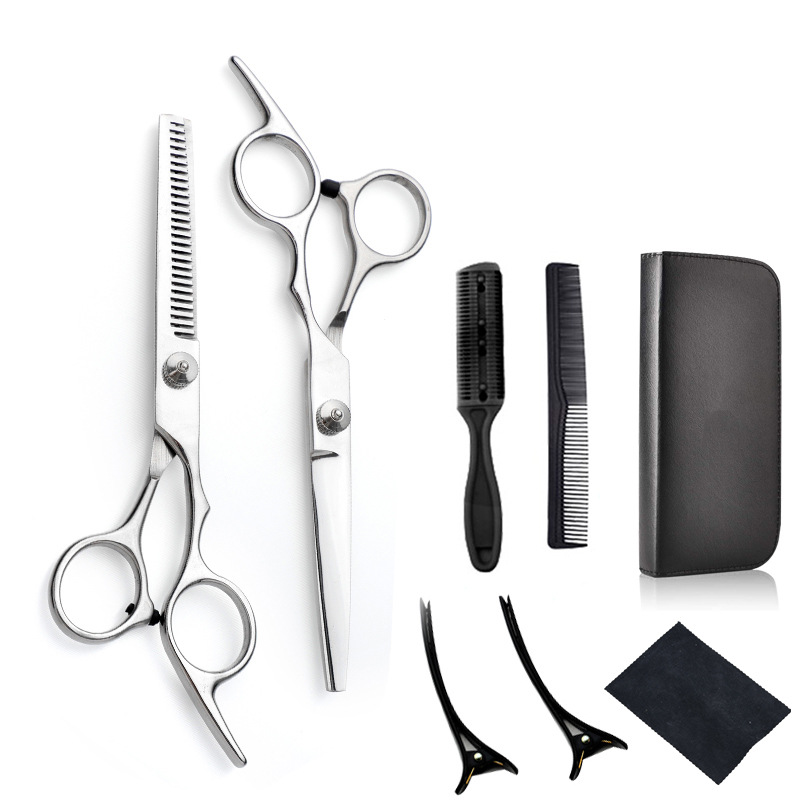 Factory wholesale of stainless steel hairdressing scissors, 6-inch sets, hair care scissors, beauty products, flat scissors, teeth scissors, mid-range scissors Application Scenario