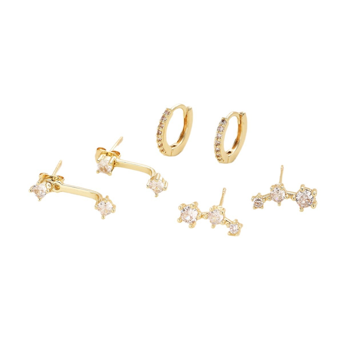 Cross-border TEMU popular fashion zircon copper earrings 3-piece set, elegant and light luxury women's stud earrings wholesale Item Picture