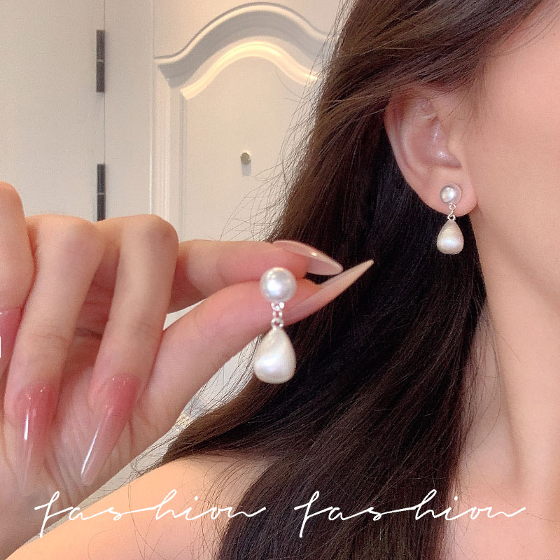 925 Silver Needle Pearl Metal brushed water drop Tassel Earrings, 2025 New Style bestseller, elegant stud earrings, high-end feel details Picture