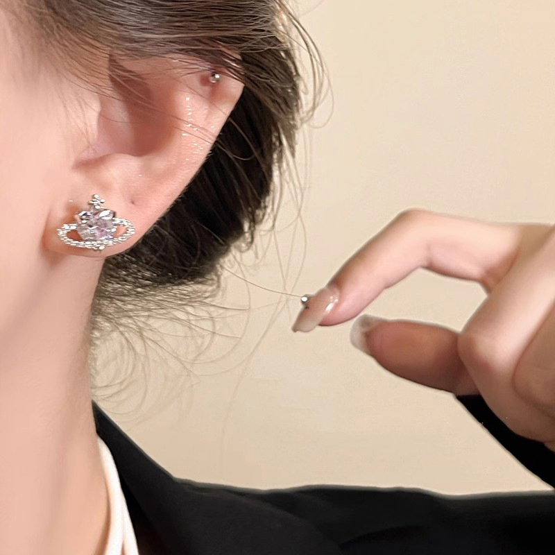Super fairy micro-inset zircon planet stud earrings, women's light luxury and high-end style earrings, niche design, versatile and unique accessories details Picture