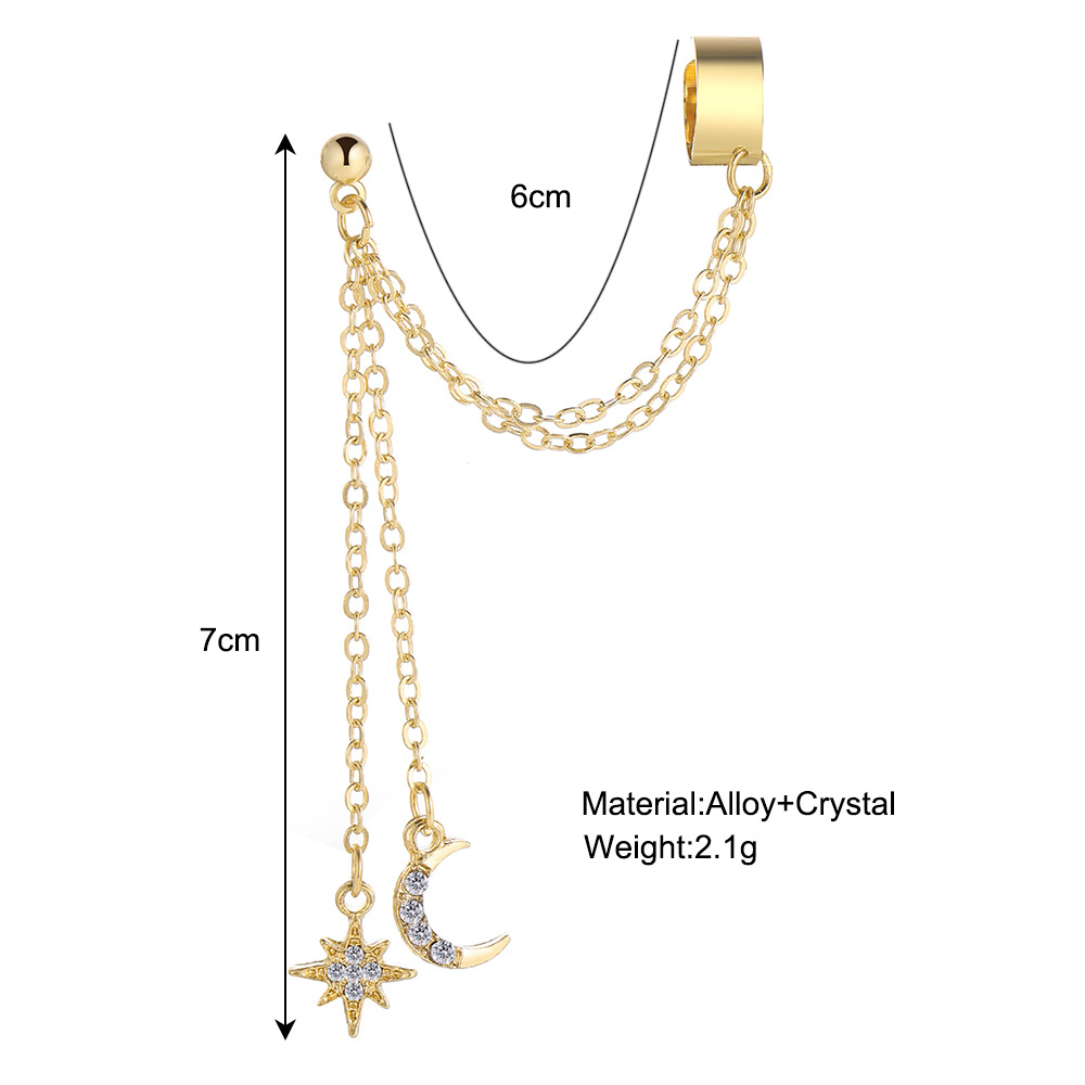 New cross-border ear bone clips from Europe and America, creative and personalized full-diamond five-pointed star moon pendant earrings for women details Picture