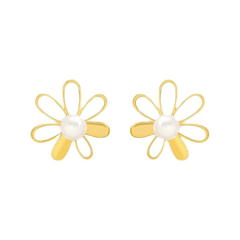 S925 Silver Needle high-end earrings, Daisy Oil Drop petal pearl Stud earrings, new trendy women's earrings, the same style as the Internet celebrity Item Picture