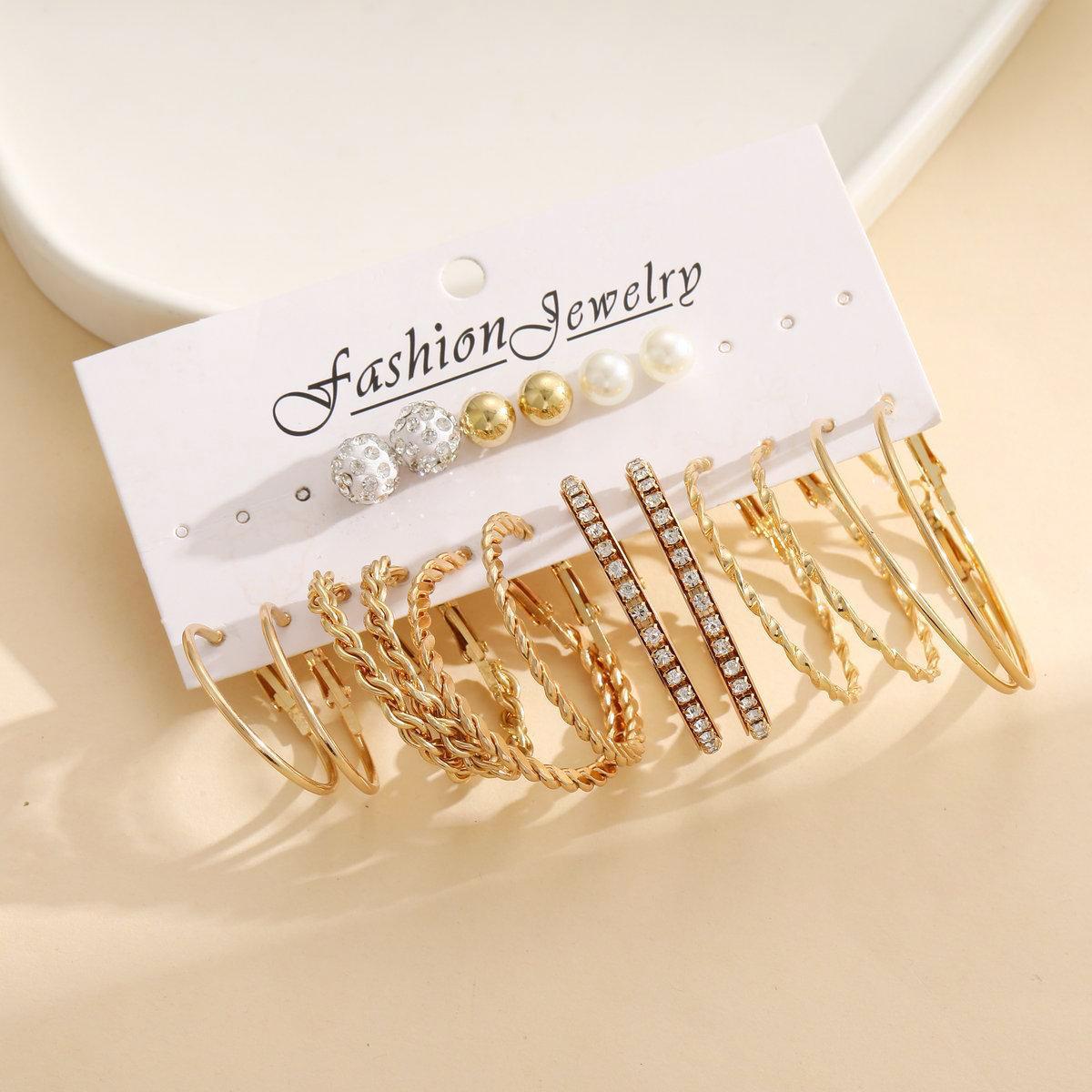 Cross-border new retro C-shaped earring set: 9 pairs of creative and personalized geometric twist earrings and heart-shaped female butterfly earrings Specification drawing