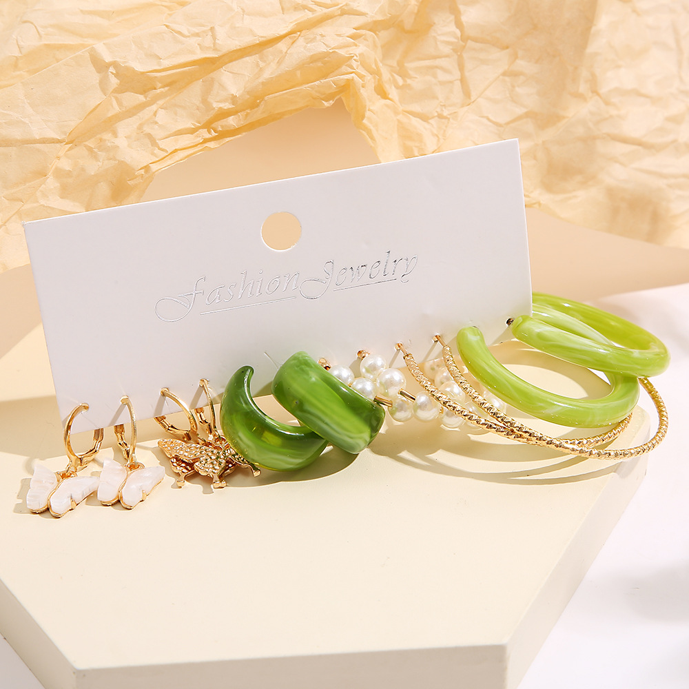 ins earrings, a high-end, niche cross-border circle ear ring, creative retro imitation pearl ring earrings set of 5 pieces details Picture