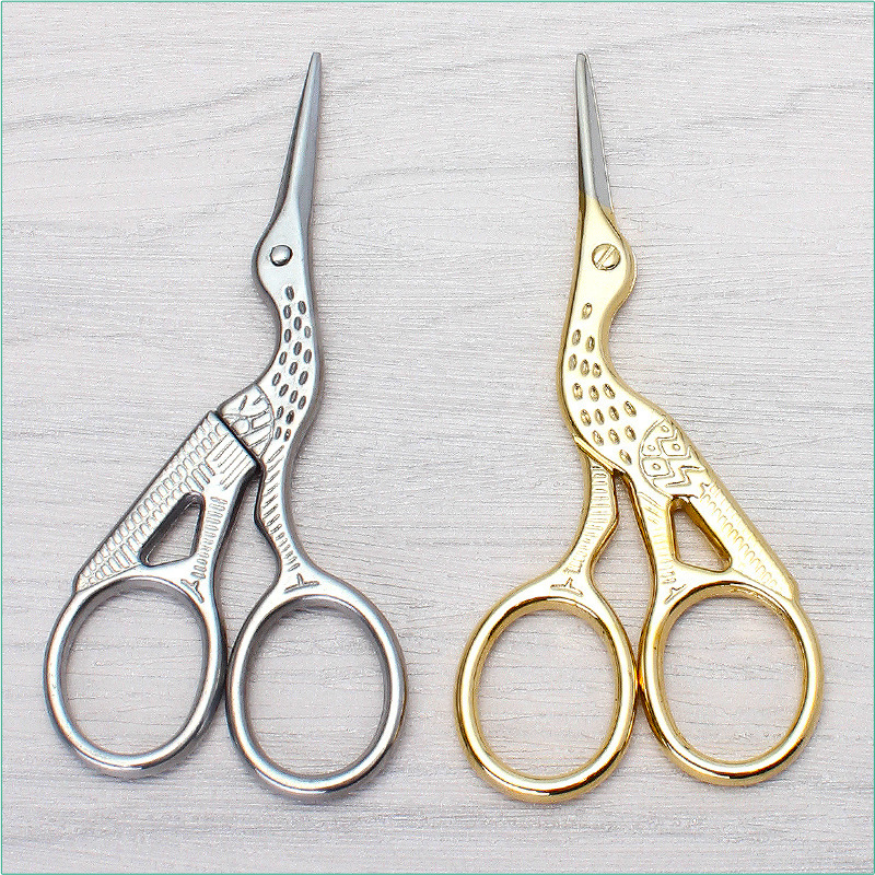 Stainless steel gold-plated crane type yarn scissors, tea ceremony tea bag scissors, cross-stitch hand-cut sewing head scissors full figure