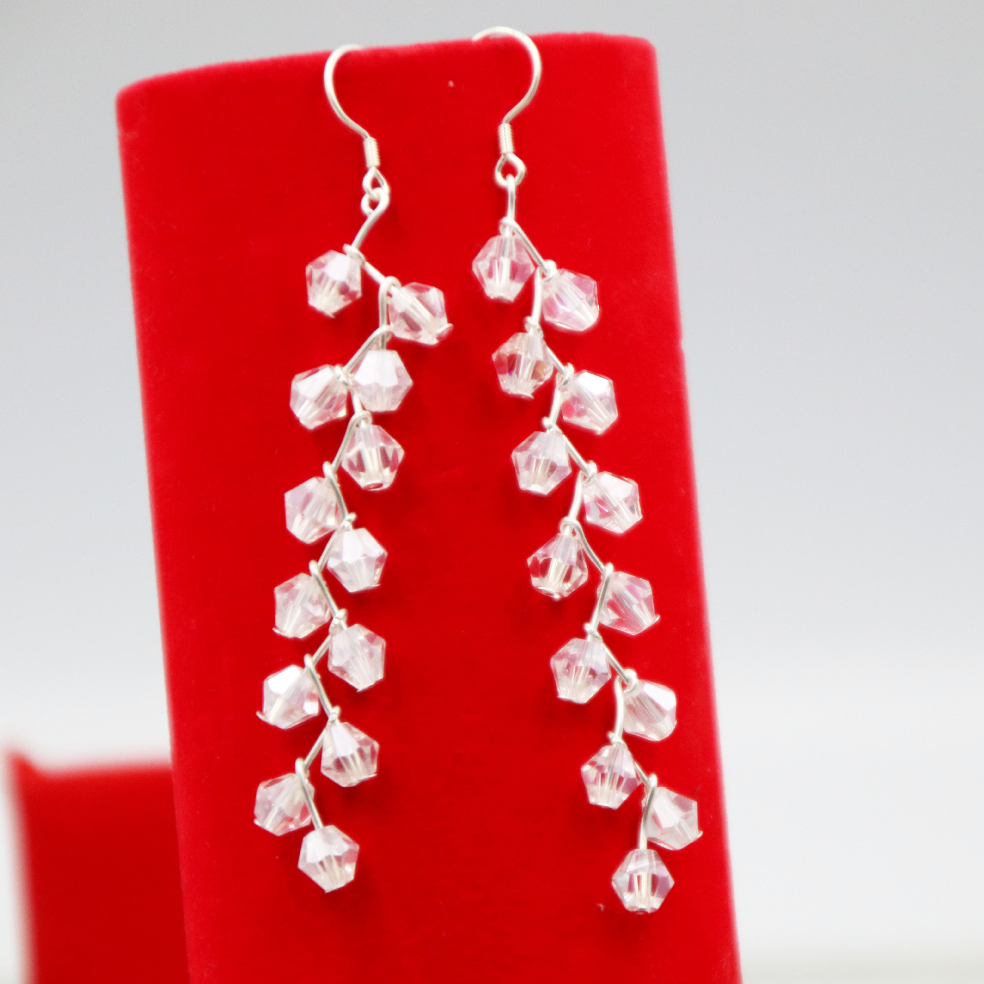 Korean earrings, long, simple, fringed, transparent crystal, personalized and versatile, wholesale exquisite Specification drawing