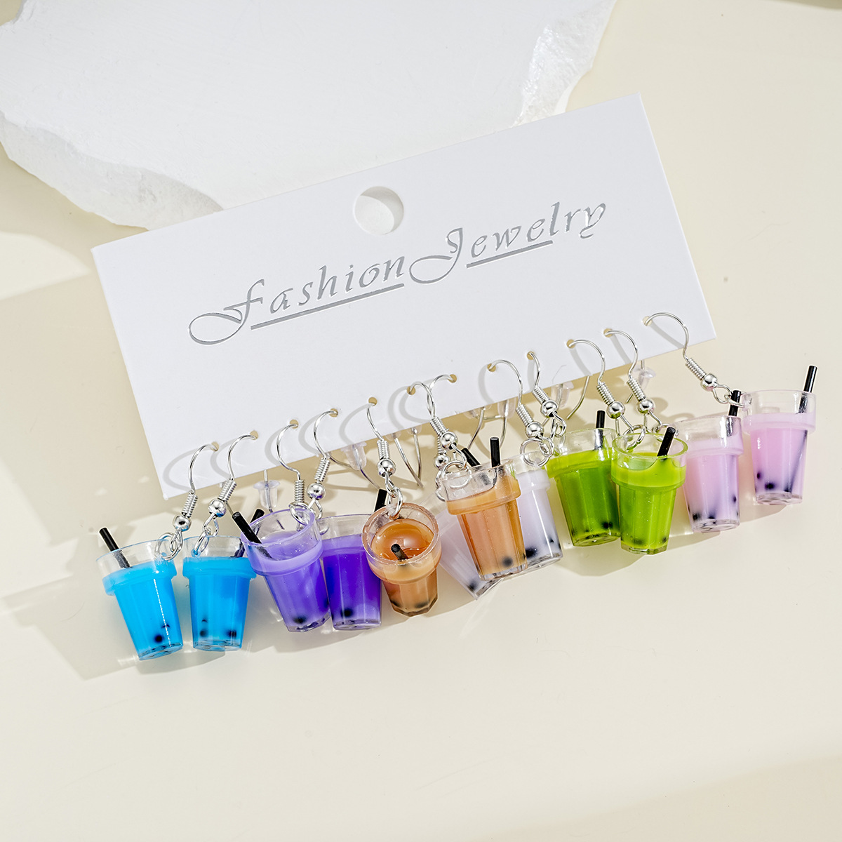 Cross-border new cute milk tea cup, best-selling sweet female earrings and pendant set, milk tea resin earrings 6-piece set Specification drawing