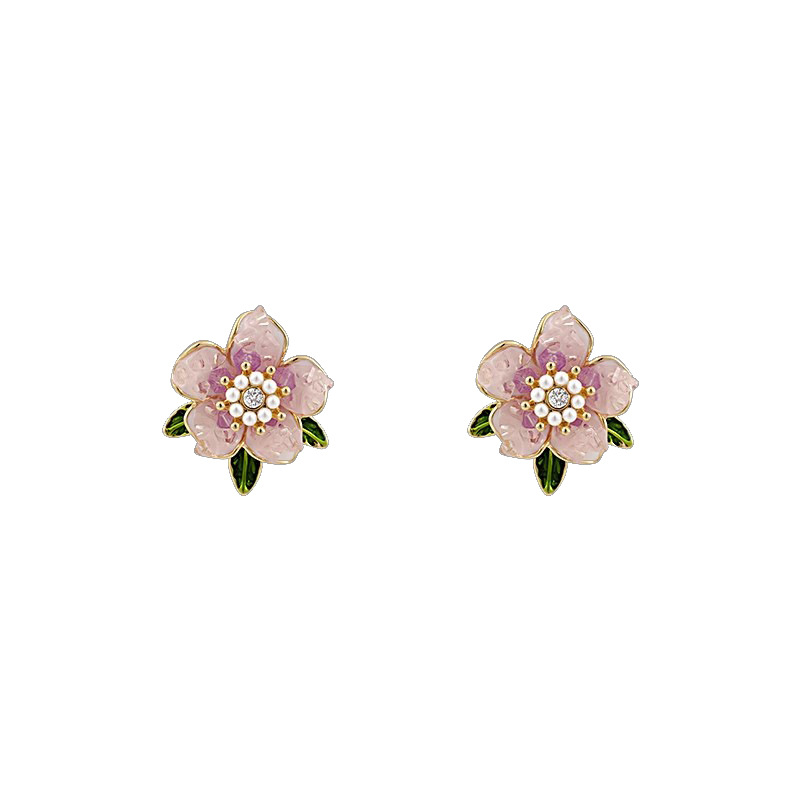 New purple camellia pearl stud earrings for spring and summer, unique earrings for women in 2025, with a light luxury and high-end feel Item Picture