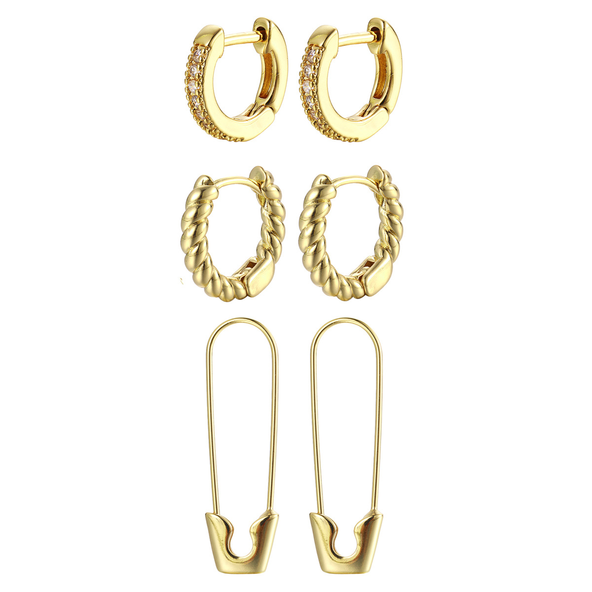 New cross-border twist spiral ear loops, high-end copper ear buckles, European and American pin earrings, simple earrings, 18K gold Item Picture