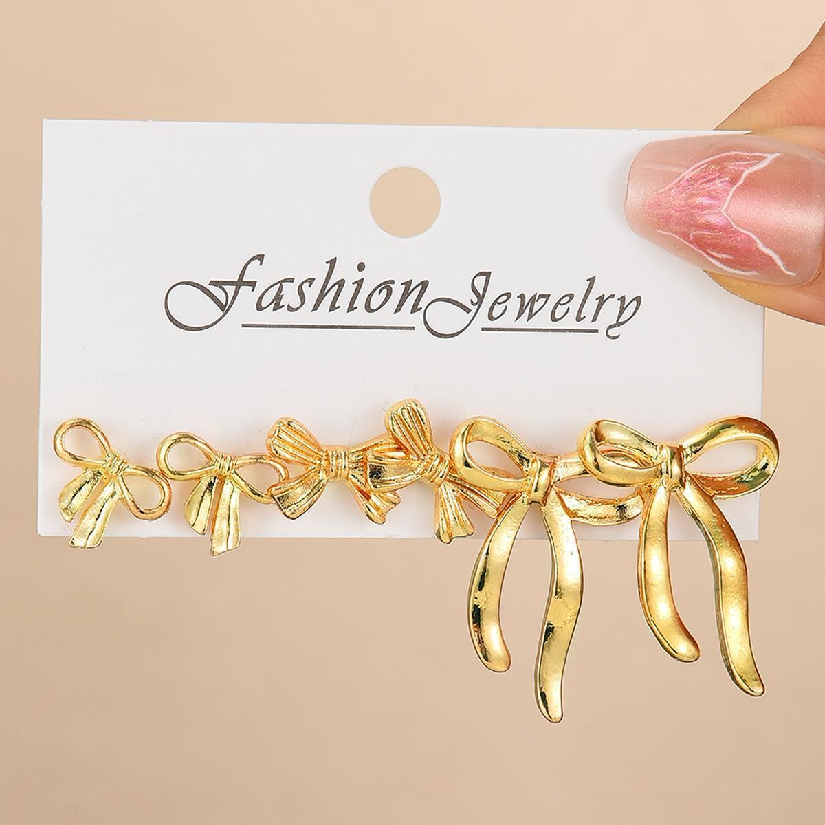 Cross-border European and American high-end alloy bow earrings, simple and elegant, ins style earrings, unique stud earrings set of 3 pieces full figure