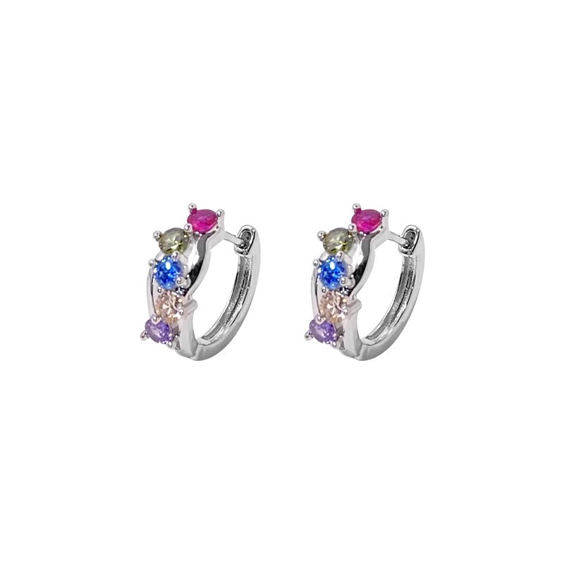 Japanese and Korean colorful sparkling zircon stud earrings for women, light luxury and fashionable style, niche design, high-end and unique earrings Item Picture