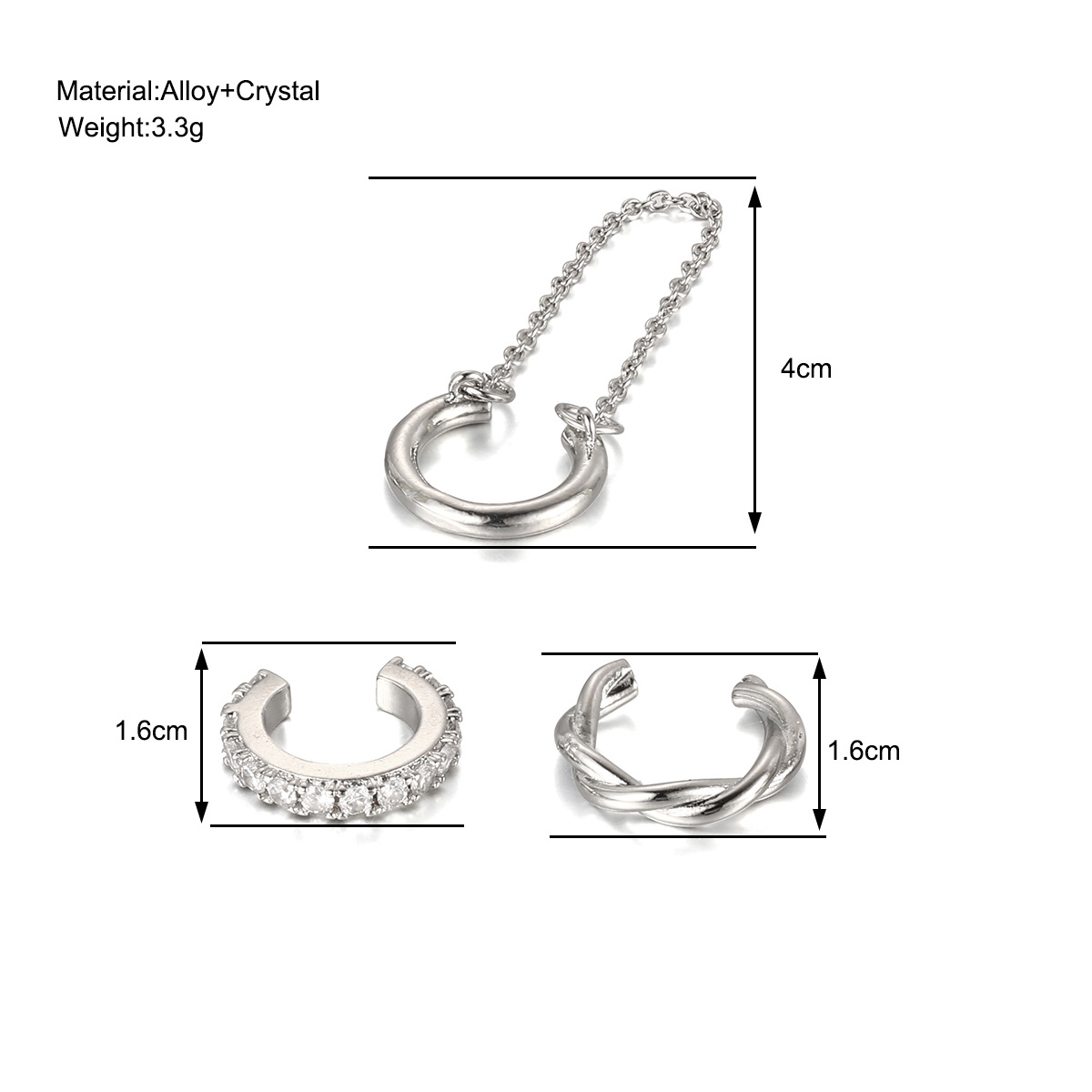 This is a retro and personalized set of the popular cross-border best-selling Point Drill C-shaped ear bone clip without ear holes in Europe and America Specification drawing