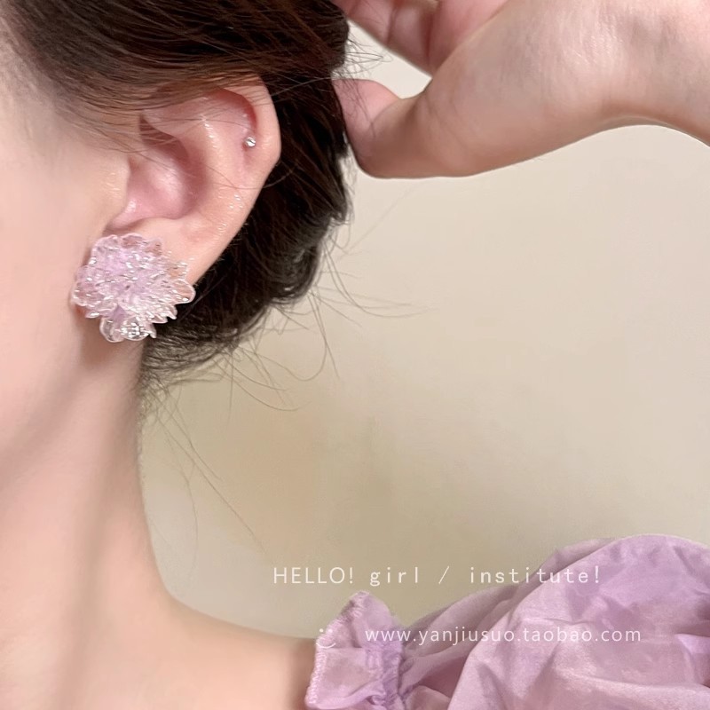 Colorful ice-transparent flower stud earrings for women, sweet, fresh and high-end style earrings, new high appearance level, versatile and elegant earrings details Picture