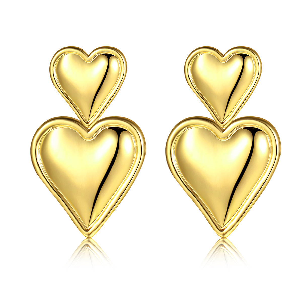 Amazon's TOP best-selling double-layer heart-shaped pendant earrings, cross-border creative and simple metallic heart-shaped earrings for women full figure